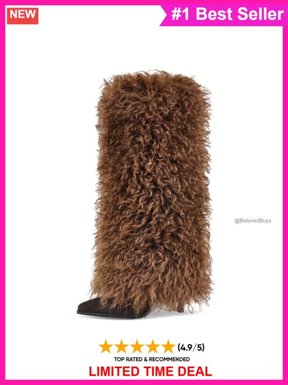 Knee High Faux Fur Boots Pointed Toe Stiletto Heel Statement Winter Footwear